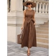thumbnail image 4 of Brown Sleeveless Tie Waist A-Line Maxi Dress For Women Elegant Vacation Dress, 4 of 7