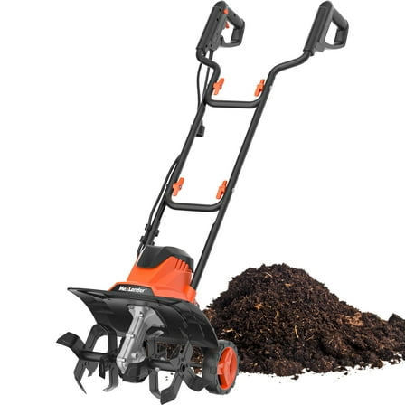 MAXLANDER Electric Tiller Cultivator, 14 Inch 12 Amp Corded Tiller for Gardening with Foldable Handle, 4 Steel Tines, Garden Rototiller with Wheels for Lawn Yard Soil Cultivation