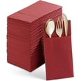thumbnail image 1 of Xiao Hua 50 servilletas desechables con bolsa para cubiertos incorporada, predobladas, adecuadas para decoración de mesas de restaurantes, bodas y fiestas, color rojo vino., 1 of 5