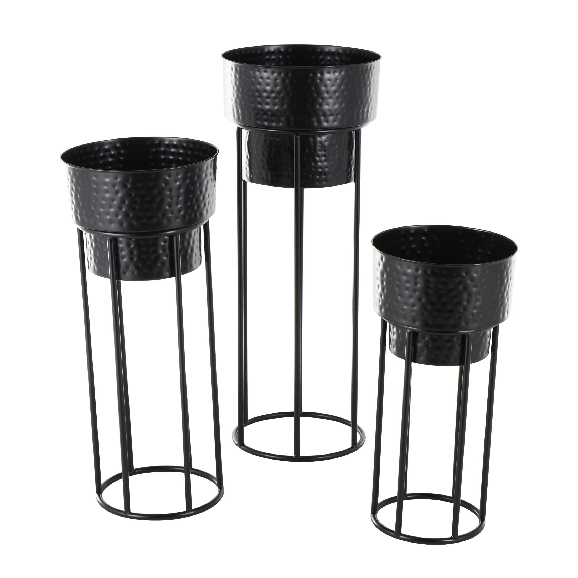 DecMode 33", 28", 22"H Nesting Black Metal Planter with Tall Black Stands (3 Count)