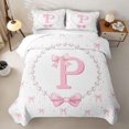 thumbnail image 2 of Manfei Pink P Personalized Initial Bed Spread Queen for Girls,Cute Bow Tie Bling Pearl Print Queen Coverlet Set for Teens Women, 2 of 7