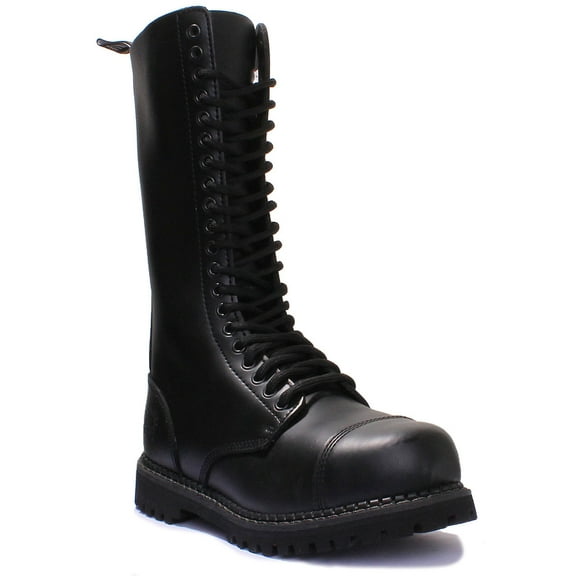 Grinders King CS Unisex 20 Eyelet Lace Up Steel Toe Leather Boots In Black Size 6F
