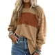 thumbnail image 2 of Blusas de Larga para Mujer, de Gran Tamaño, Modernas, con Cuello Redondo, Informales, con Bloques de Color. Caqui L, 2 of 6