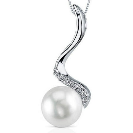 Cultured Pearl Pearl Brooch - Oravo 10.5mm Freshwater Cultured Pearl Rhodium over Sterling Silver Pendant, 18