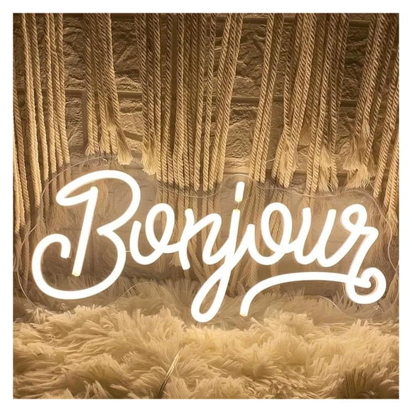 Bonjour Neon, USB Powered Dimmable Neon, Suitable For Cafes, Parties, Bar Wall Art 18.35x40cm
