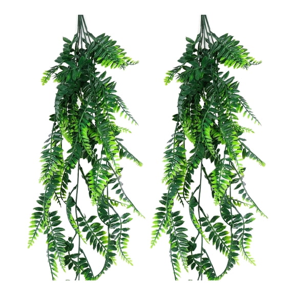 REGALWOVEN Artificial Hanging Plants, Faux Eucalyptus Greenery for Shelf Bathroom Wall Decor, Resistant Fake Vines Green Five-Forked Persian