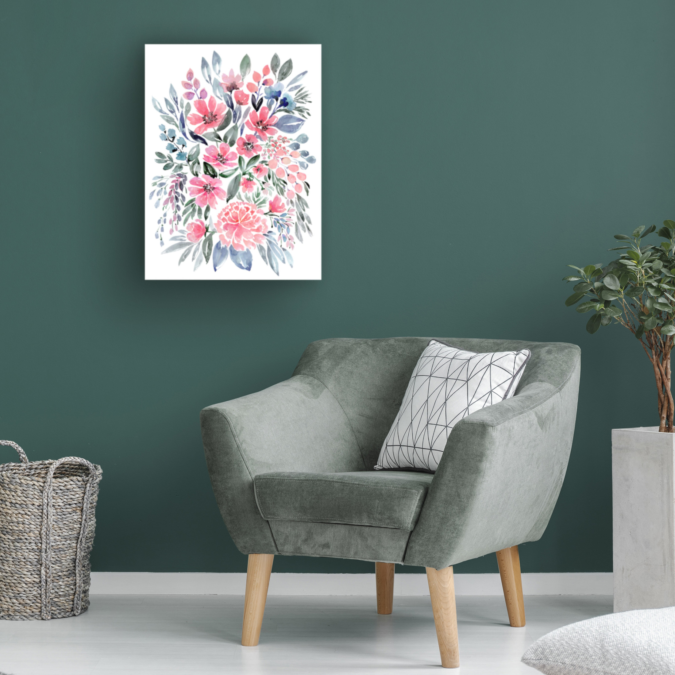Canvas Wall Art - blursbyai 'Clara Watercolor Floral Bouquet' Wall Art for Living Room, Bedroom, or Office Décor by Trademark Fine Art - 35 x 47 Inches