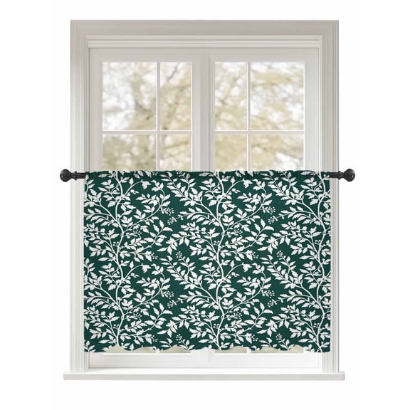 Sheer Curtains 45 Inch Length, Dark Green Spring Floral Semi Sheer Curtains Light Filtering Window Treatment, Farmhouse Flowers Elegant Pastoral Privacy Voile Drapes for Living Room 52x45 Inch