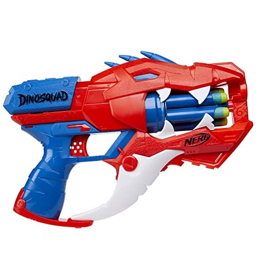 NERF DinosQuad Nerf Raptor-Slash Dart Blaster Tambor Giratorio de 6 Dardos Acción Slam Fire
