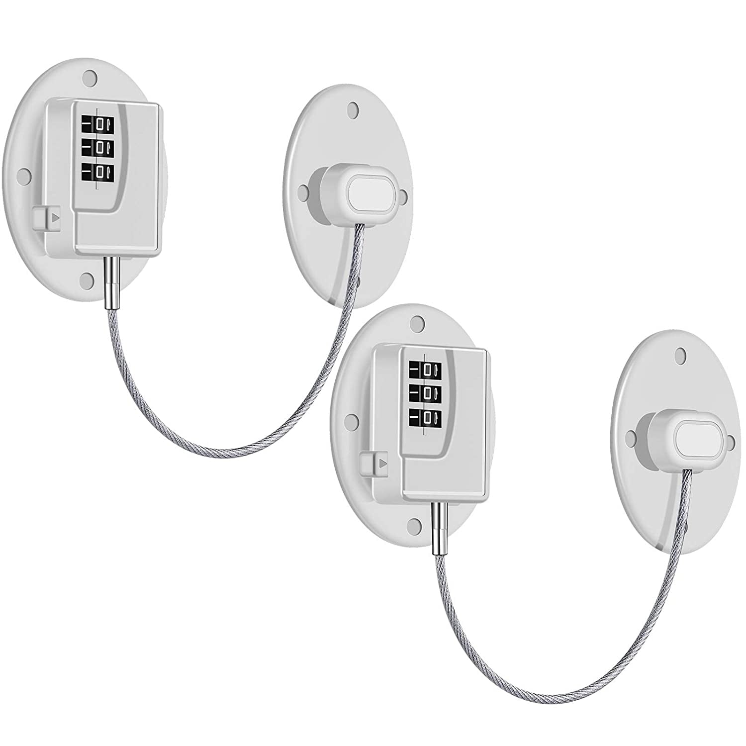 2 Pack Refrigerator Lock - Heavy Duty Combination Fridge Lock, Child/Baby Proofing Lock for Cabinets, Closets, Drawers and More (White)