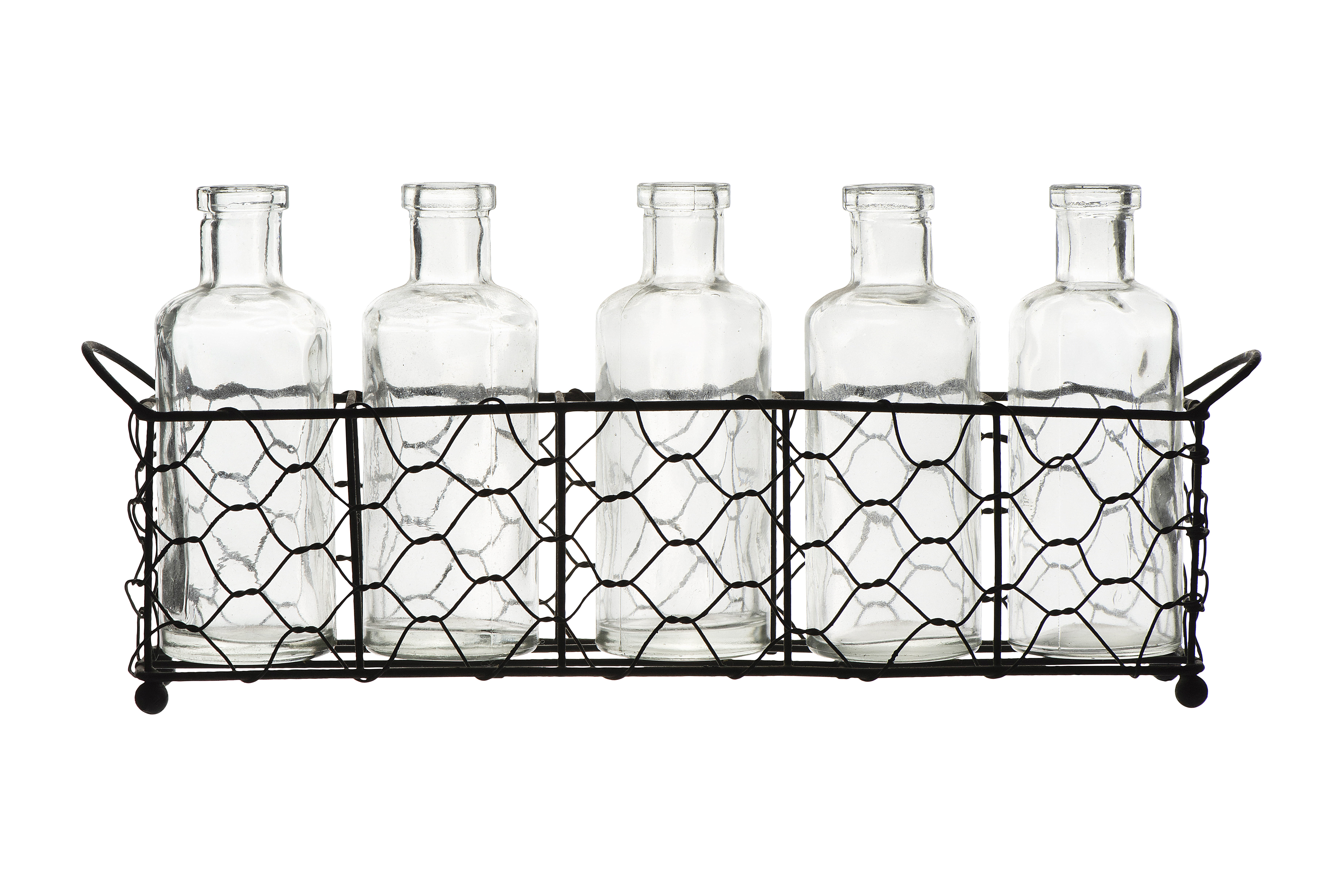Woven Paths Wire Holder with 5 Glass Vase Bottles (Set of 6 Pieces