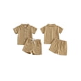 thumbnail image 2 of BemeyourBBs Toddler Baby Boy Summer Clothes 2 Pieces Outfits Textured Short Sleeve Button Down UP Collar Shirts Pockets Shorts Set, 2 of 8