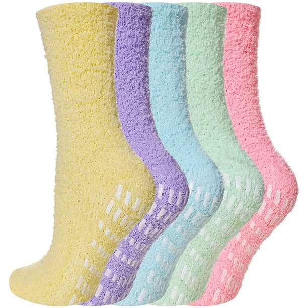 Women Fuzzy Slipper Socks with Grippers Soft Winter Cozy Fleece Fluffy Non  Skid Warm Crew Comfort Thick Hospital Socks