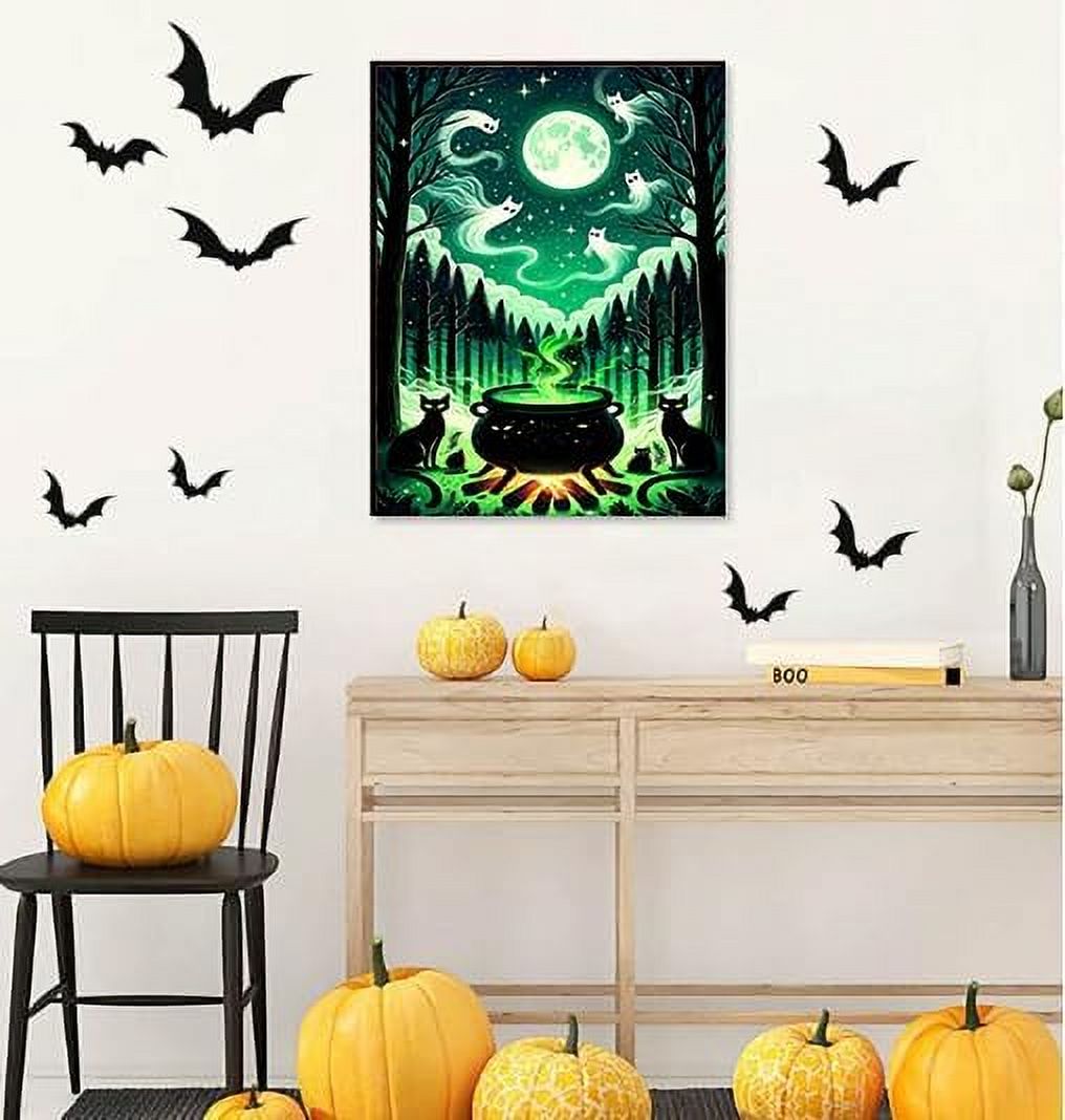 Halloween Diamond Art Kits For Adults - Witch Diamond Painting Kits For Adults, 5D Round Full Drill DIY Halloween Gem Art Paint By Diamonds 14x14 Inch