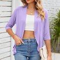 thumbnail image 5 of Blusa cubierta para mujer, chaqueta cubierta con dobladillo con volantes y manga tres cuartos de Color puro de verano, 5 of 5