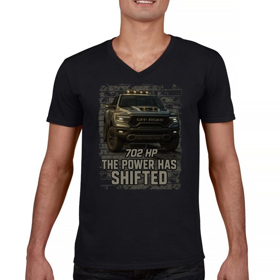 The Power Has Shifted V-Neck T-shirt 702HP American Pickup Truck Offroad Muscle 4x4 High Torque Built For Power Tee