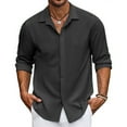 thumbnail image 2 of Yuyuzo Mens Shirts Long Sleeve Button down Open Front Lapel V Neck Blouse Solid Color Business Casual Fall Tops, 2 of 6