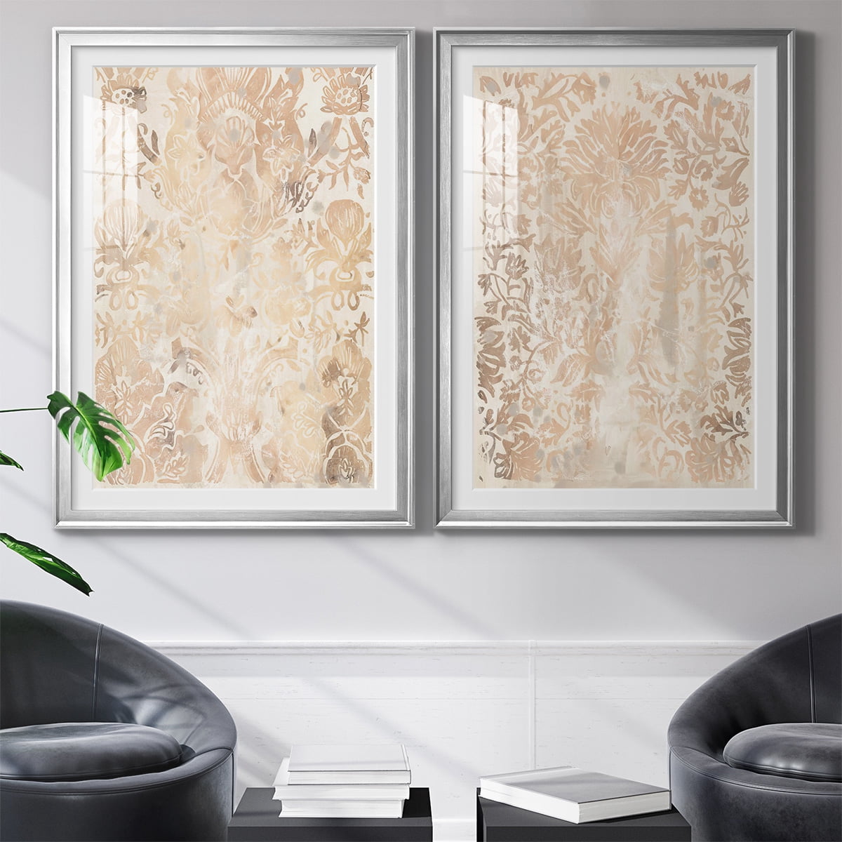 Wexford Home Walnut Damask III Premium Framed Print, 26.5" x 36.5" - Ready to Hang, Silver (Set of 2)