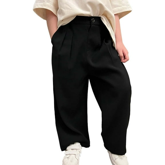 RUTAYY Toddler Boys Children Plain Color Style Button Up Casual Wide Leg Casual Pants That Are Versatile And Suitable For All Occasions. Trouser Relaxed Fit Infants Pants