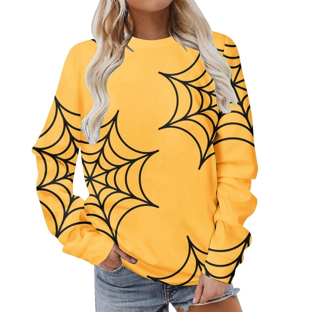 2023 Chandail en Molleton Mode pour Femmes 50 % de Réduction Liquidation Chandail en Molleton Classique Imprimé Halloween Col Rond Manches Longues Ample