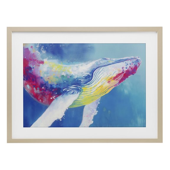Stupell Industries Contemporary Breaching Humpback Whale Birch Framed Print Under Glass, 20 x 14, by Chromatic Storm Studio