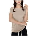 thumbnail image 2 of Bzhegqhd Women's Casual Solid Color Short Sleeve T-shirt Round-Neck T-shirt Home Bottom off-the-Shoulder Blouses, 2 of 3