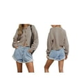 thumbnail image 2 of Women'S Oversized Cropped Cardigan Sweater Open Front Long Sleeve Button Down Knit Outwear Coffee Color L, 2 of 9