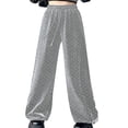 thumbnail image 2 of Velvet Pants Women Rhinestone Elastic High Waist Wide Straight Leg Casual Loose Dressy Sparkly Pants Clubwear Dancewear, 2 of 4