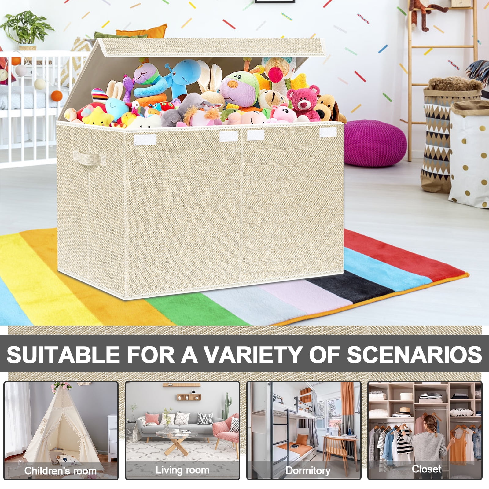 Homyfort Large Toy Box Chest Storage with Lid, Collapsible Kids Toy Container Bins for Playroom,Boys, Girls, Nursery Room, Playroom 25*13*16 inch( Beige)