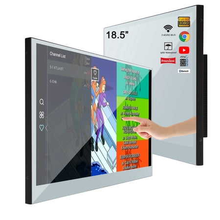 Elecsung 18.5 inches Full Touchscreen Smart Waterproof Mirror TV for Bathroom Led Spa Kitchen Dtv Atsc Television