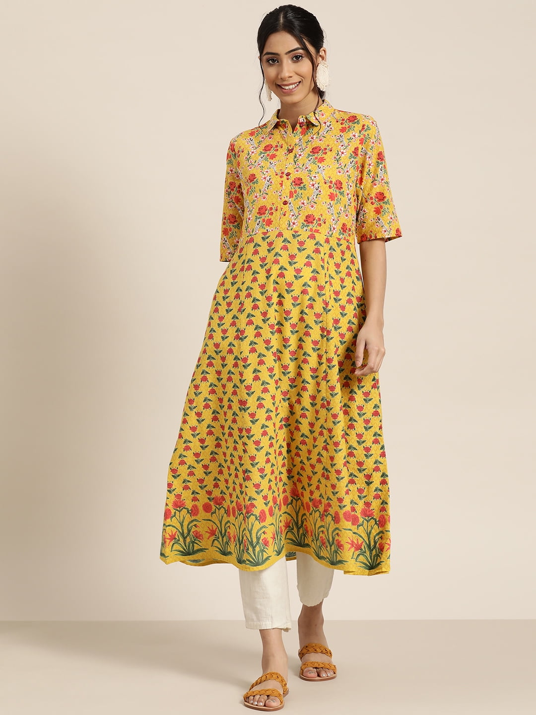 Cotton Round Neck Printed 3/4th Sleeve Yellow Color Designer Kurti For  Ladies Decoration Material: Paint at Best Price in New Delhi | Alam  Enterprises