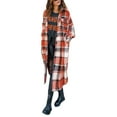 thumbnail image 2 of Qiylii Female Overcoat, Plaid Turn-Down Collar Long Sleeve Woolen Coat, 2 of 5