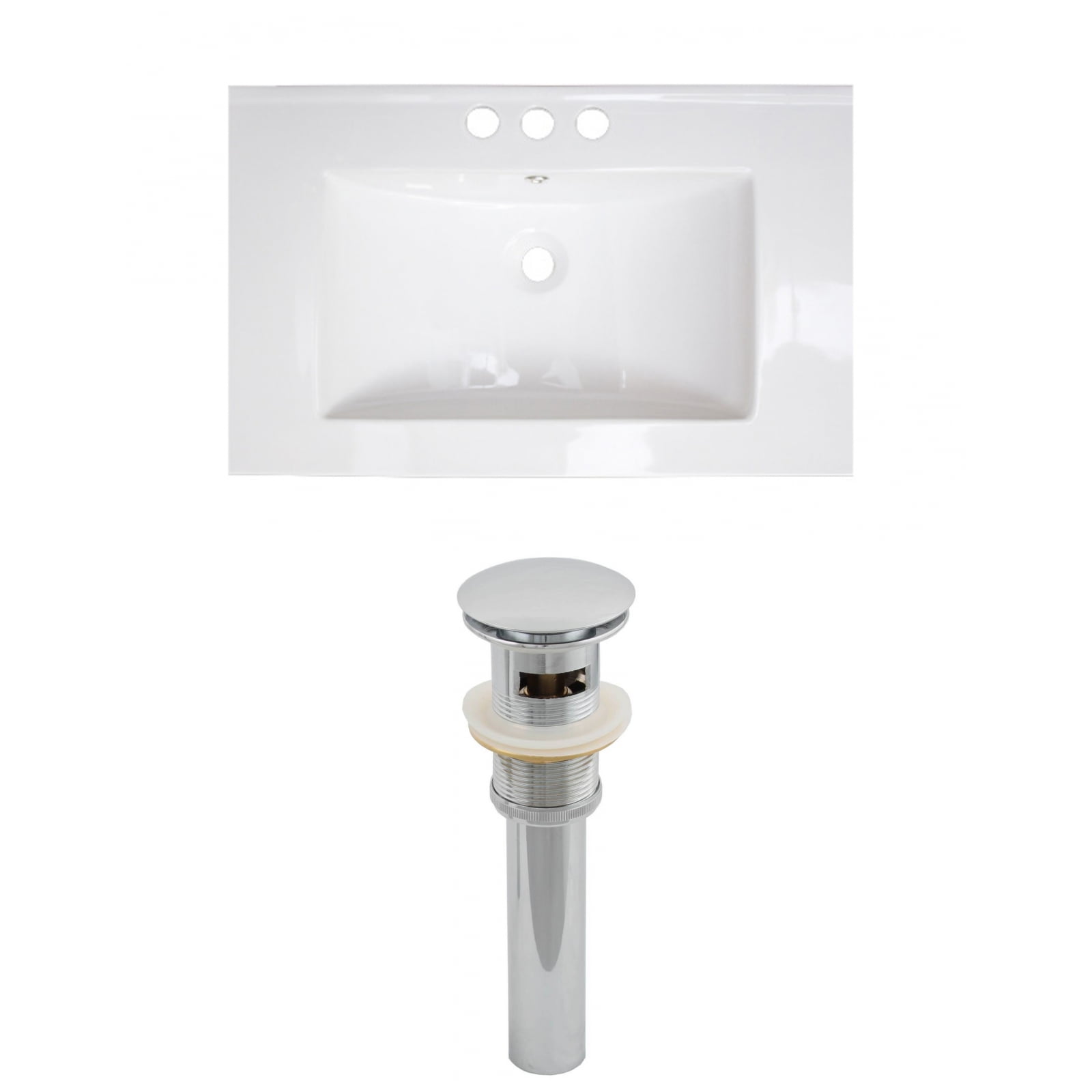 21 In W 3h4 Ceramic Top Set White Color Overflow Drain Ceramic Top Set In White Color