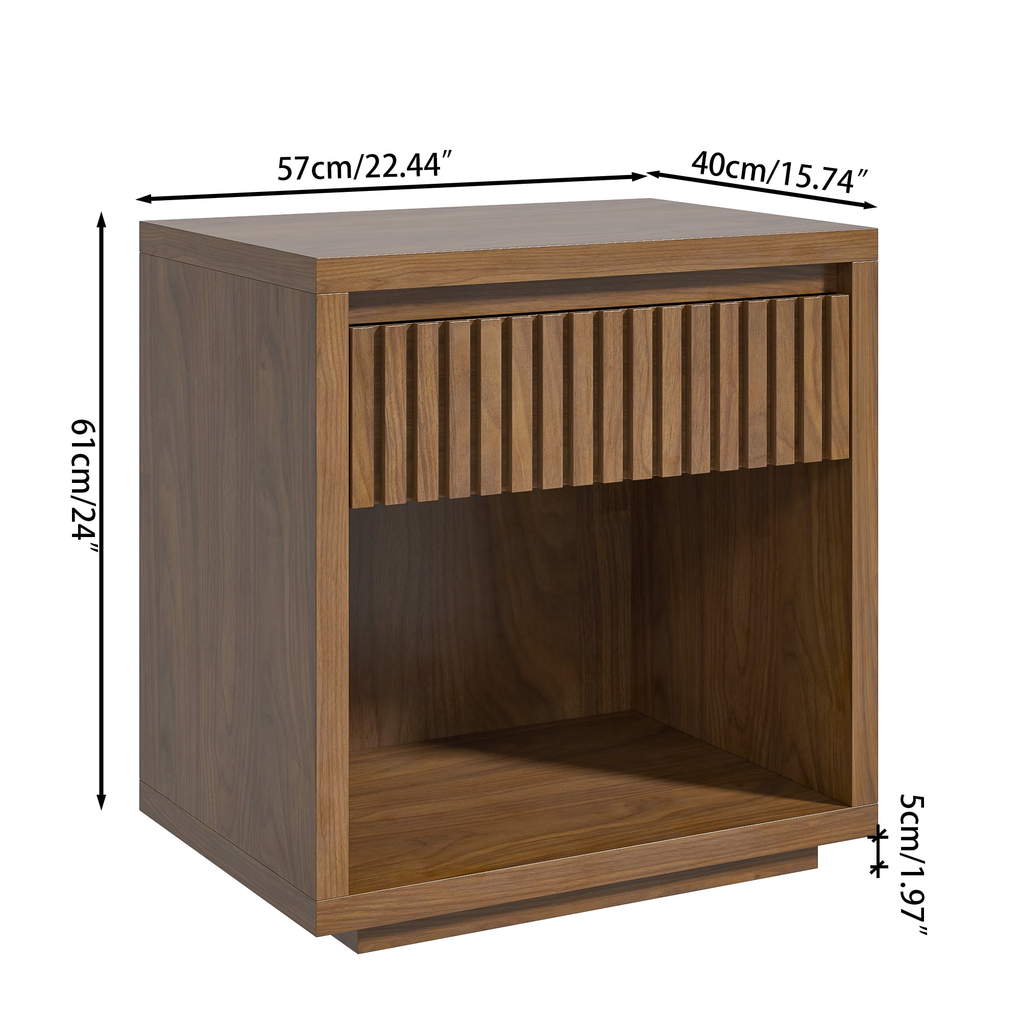Nightstand with Drawer, Mid Century Nightstands with Open Storage Shelf, Wood Bedside Table