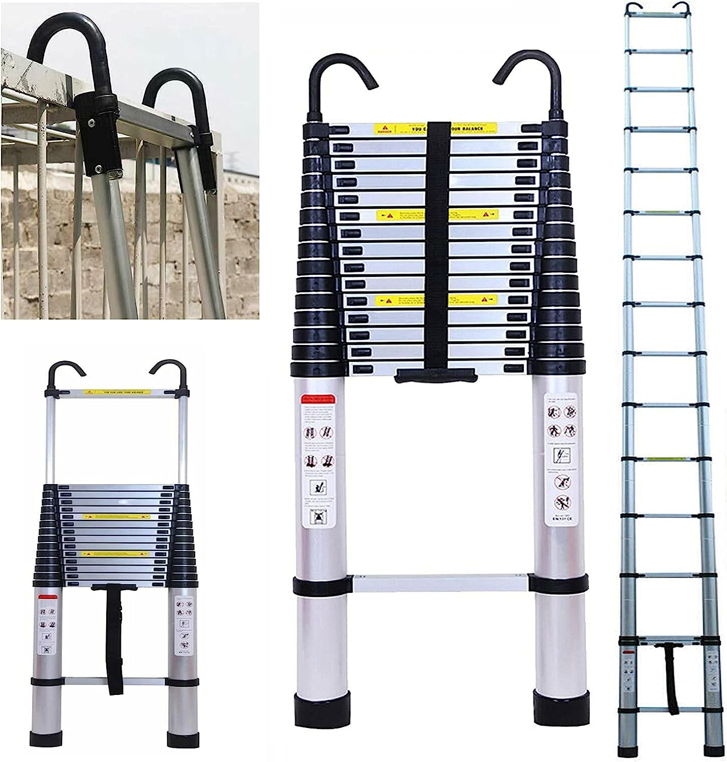 Extension Ladder 20.34 FT Telescoping Ladder with 2 Detachable Hooks