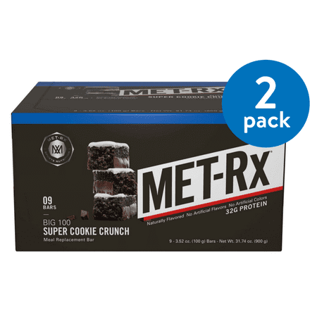 (2 Pack) MET-Rx Big 100 Protein Bar, Super Cookie Crunch, 32g Protein, 9 (Best Protein Bars For Men)
