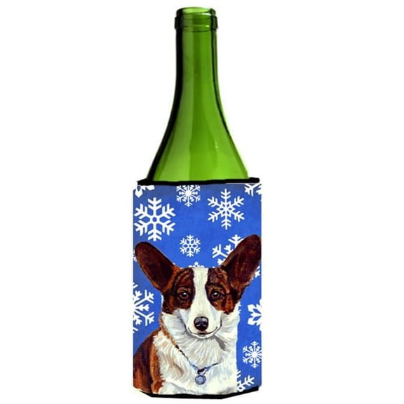 Corgi Winter Snowflakes Holiday Wine bottle sleeve Hugger - 24 oz.