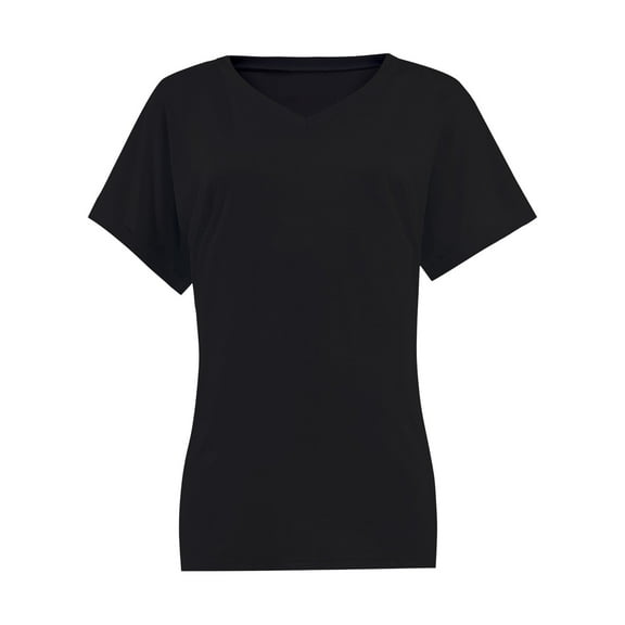 Women's V Neck T Shirts Casual Rolled Short Sleeve Side Split Summer Tops Loose Fit
