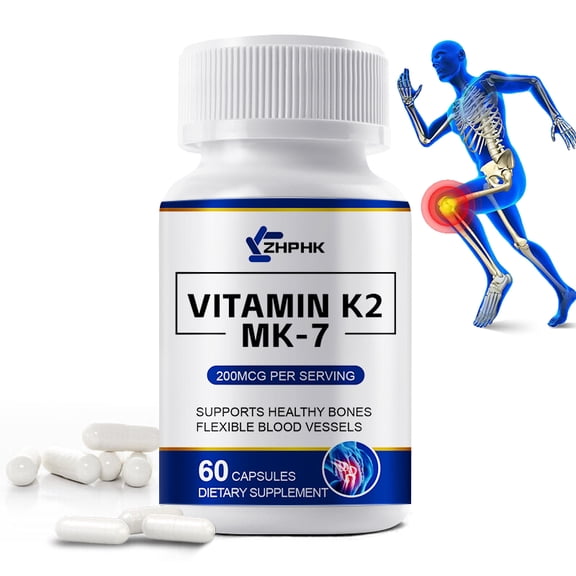 ZHPHK Vitamin K2 MK-7 Supplement 200mcg Supports Bone Health 60 Capsules
