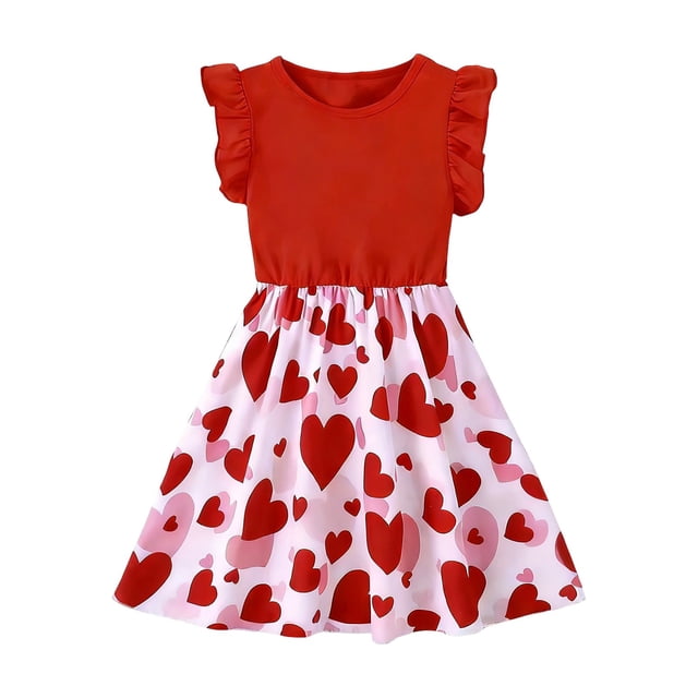 FYDUU Robes Décontractées pour Filles Manches à Volants Col Rond Imprimé Floral Robe d'Été Quotidienne Décontractée Robe Ligne A Vacances Robes d'Été Mignonnes