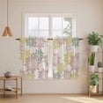 thumbnail image 2 of Geometric Flower Kitchen Curtains 54 Inch Length, Vintage Country Floral Pink Green on Linen Tiers Curtains for Bathroom Bedroom Cafe, Light Filtering Small Window Treatment Drapes 2 Panels 42"Wx54"L, 2 of 8