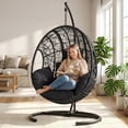 thumbnail image 3 of TQKVIPI Oversized Hanging Egg Chair Outdoor Indoor, Wicker Swing Egg Chair with Stand  Rain Cover UV Resistant Cushion 400lbs Capacity for Bedroom, Patio, Garden and Balcony (Grey-nest), 3 of 12