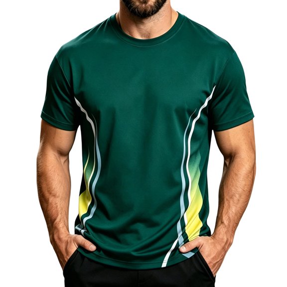 JTSRKL Mens Quick Dry Shirts Printed Crewneck Short Sleeve Breathable Lightweight Tees Summer Gym Training Big Size Active Sport Tops