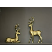 Christmas Reindeer Sculptures,Modern Deer Couple Antlers Figurines Office Accents Bookself Ornaments Collectible Gift