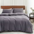 thumbnail image 2 of PURE ERA Duvet Cover Set Jersey Knit Cotton 100%,Ultra Soft 3Piece Bedding Set(King Size, Solid Violet Purple Gray), 2 of 6