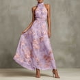 thumbnail image 4 of Women's Floral Halter Maxi Dress Fall Boho Print Wedding Guest Dress Flowy Chiffon Long Dress for Evening Party Vacation, 4 of 5