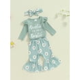 thumbnail image 6 of Aojekbee Baby Girls Fall Outfits Letter Print Long Sleeves Romper and Elastic Daisy Flared Pants Headband Set 3 Piece Clothes, 6 of 10