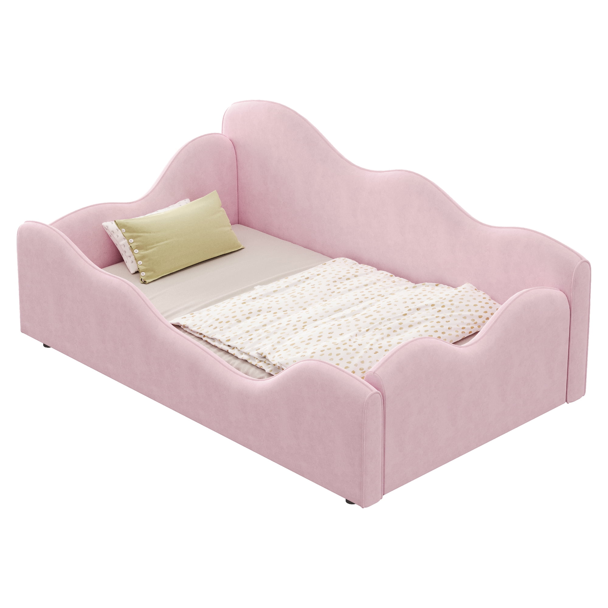 Euroco Upholstery Toddler Floor Bed with Guardrails, Pink
