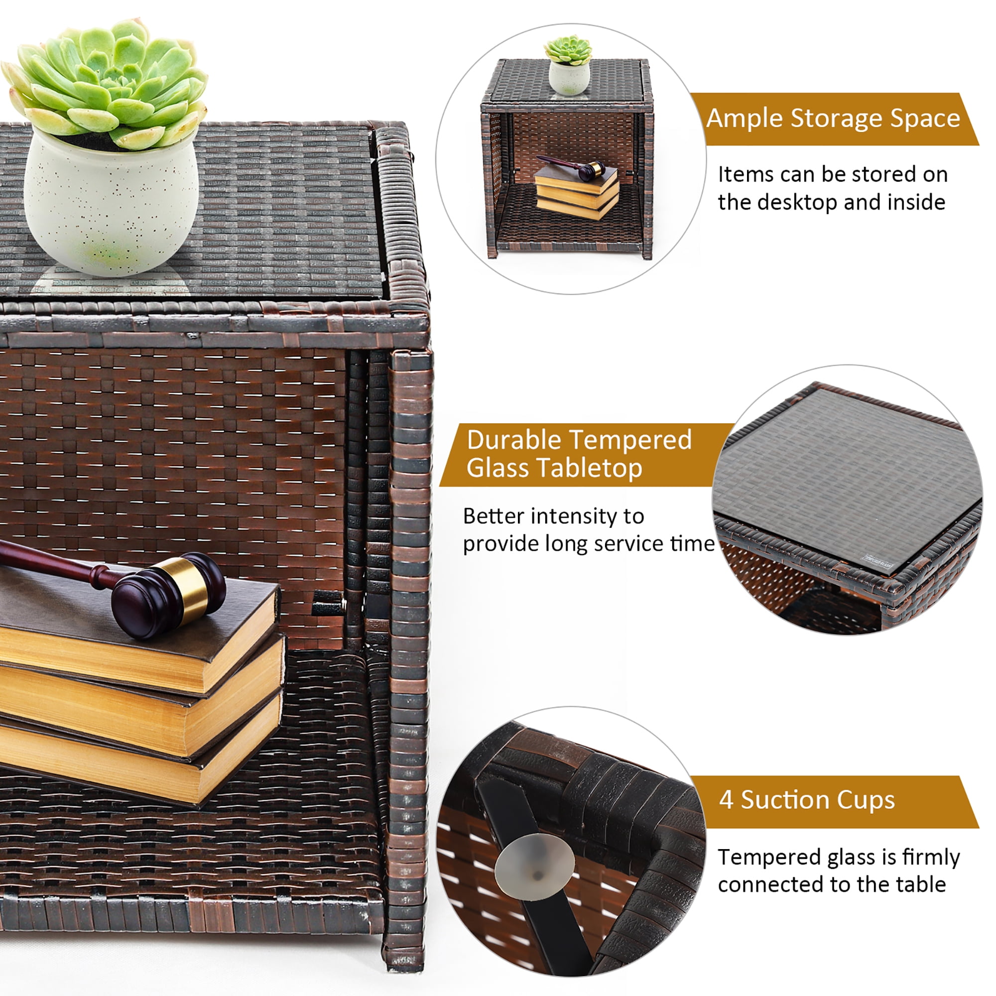 Costway 3PCS Patio Rattan Wicker Furniture Cushion Sofa Coffee Table White
