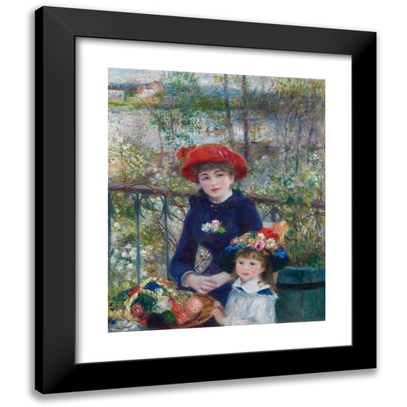 Pierre-Auguste Renoir 12x14 Black Modern Framed Museum Art Print Titled - Two Sisters (On the Terrace) (1881)
